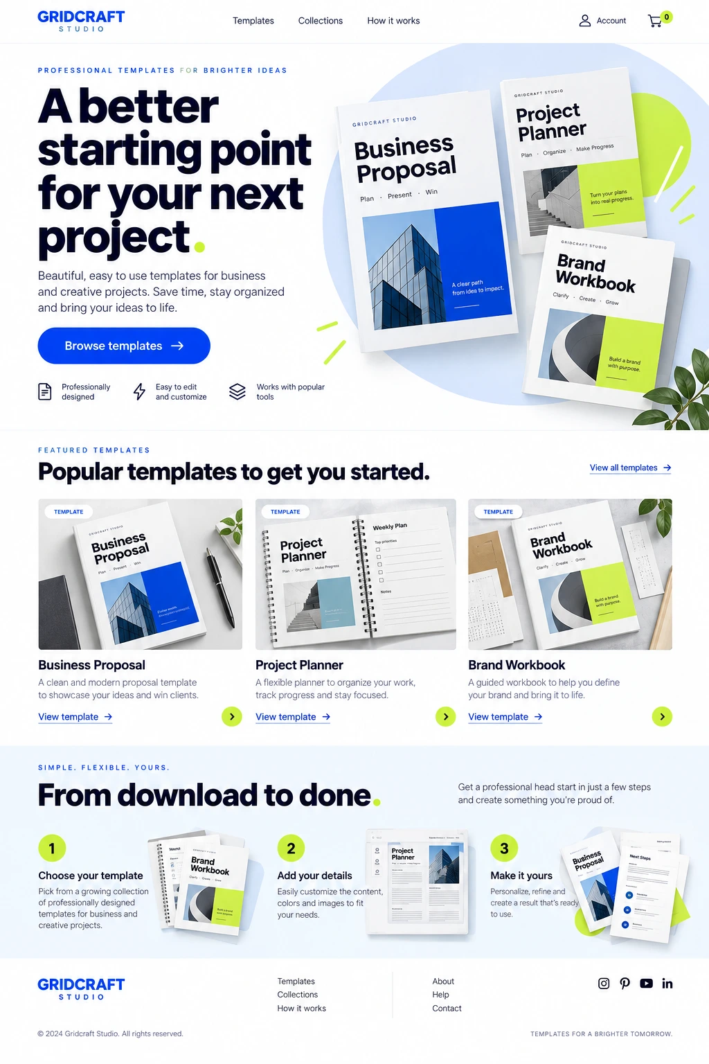 Gridcraft Studio digital product store design concept with planners and editable templates